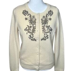 Eddie Bauer Y2K Beaded Cardigan Sweater SZ S Lambswool Silk Blend Cottage Fairy